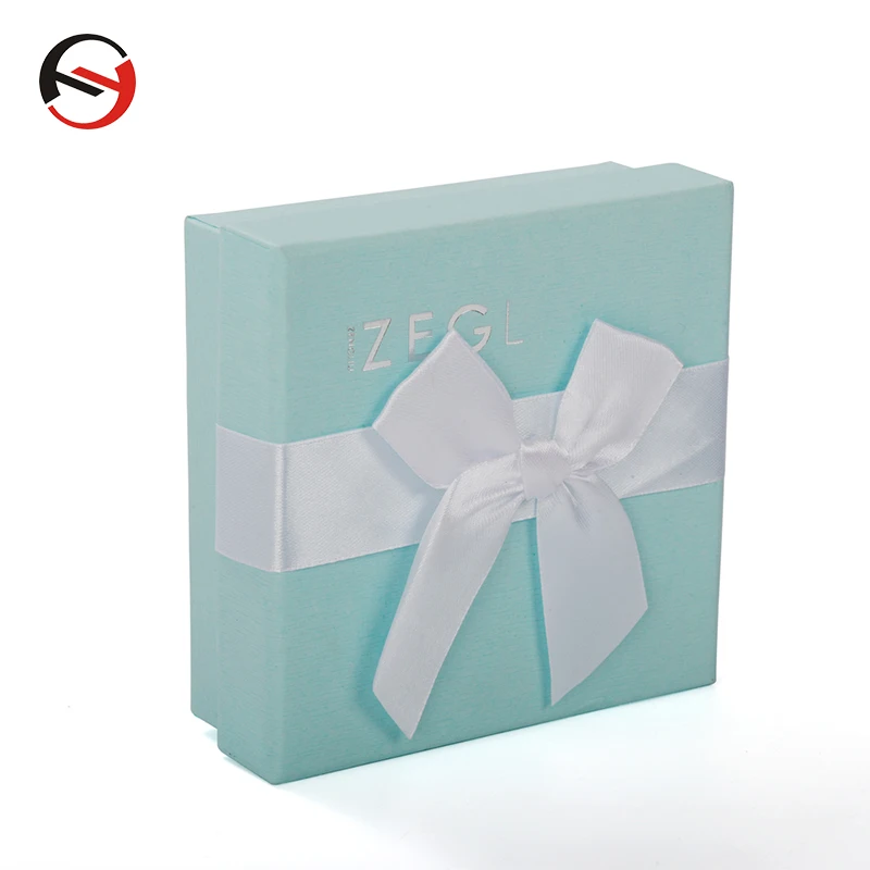 Custom logo sky blue small gift braclet box jewerly jewelry neclace ring box packaging with ribbon