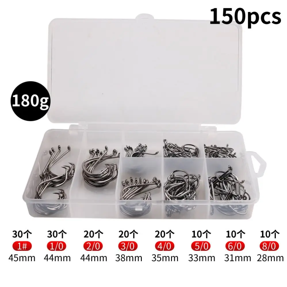Free Samples 150PCS/Box High Carbon Steel Fishhooks Fishing Hooks Set High Barbed Carp Fishing Hooks 1# 1/0 2/0 3/0 4/0