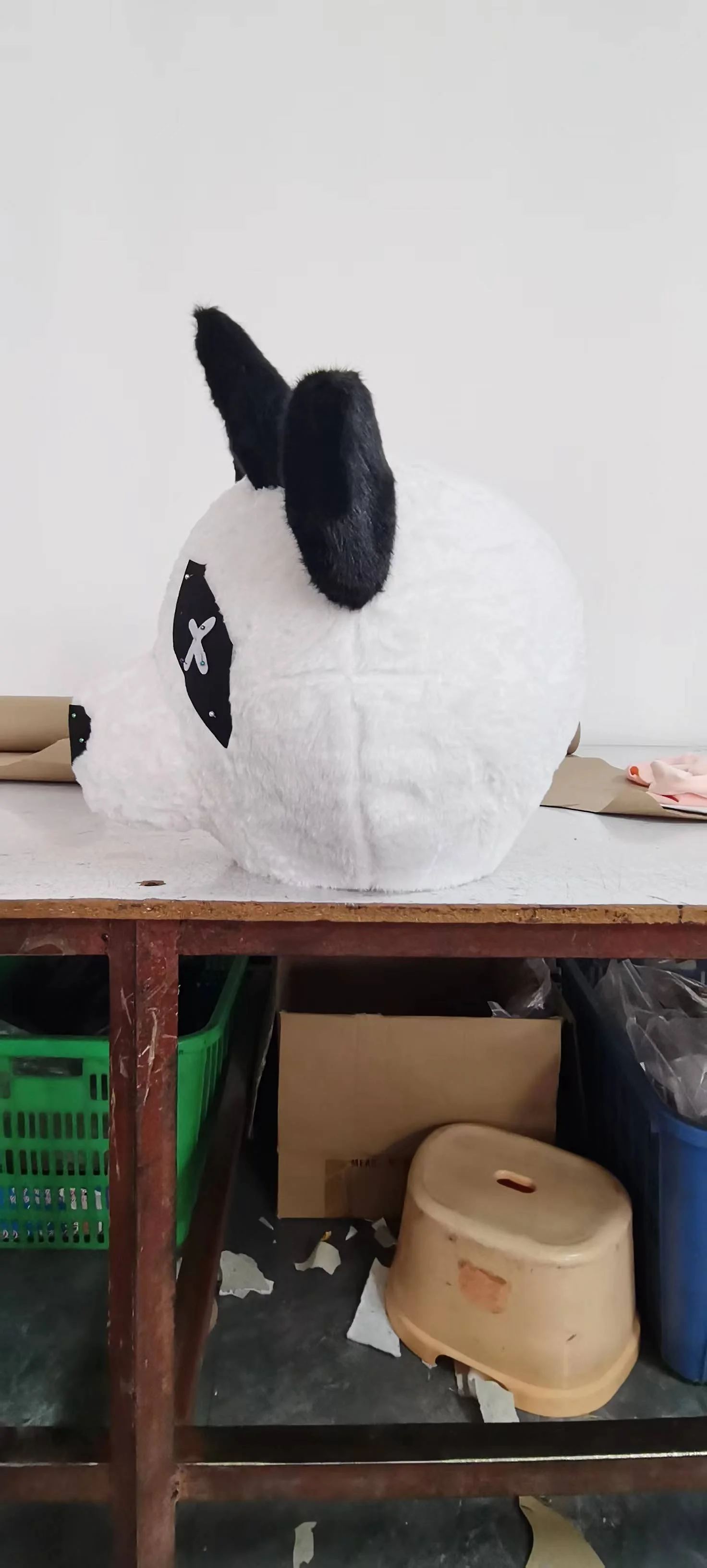 Unique long plush panda head mascot costumes custom panda mascot costumes head with horns
