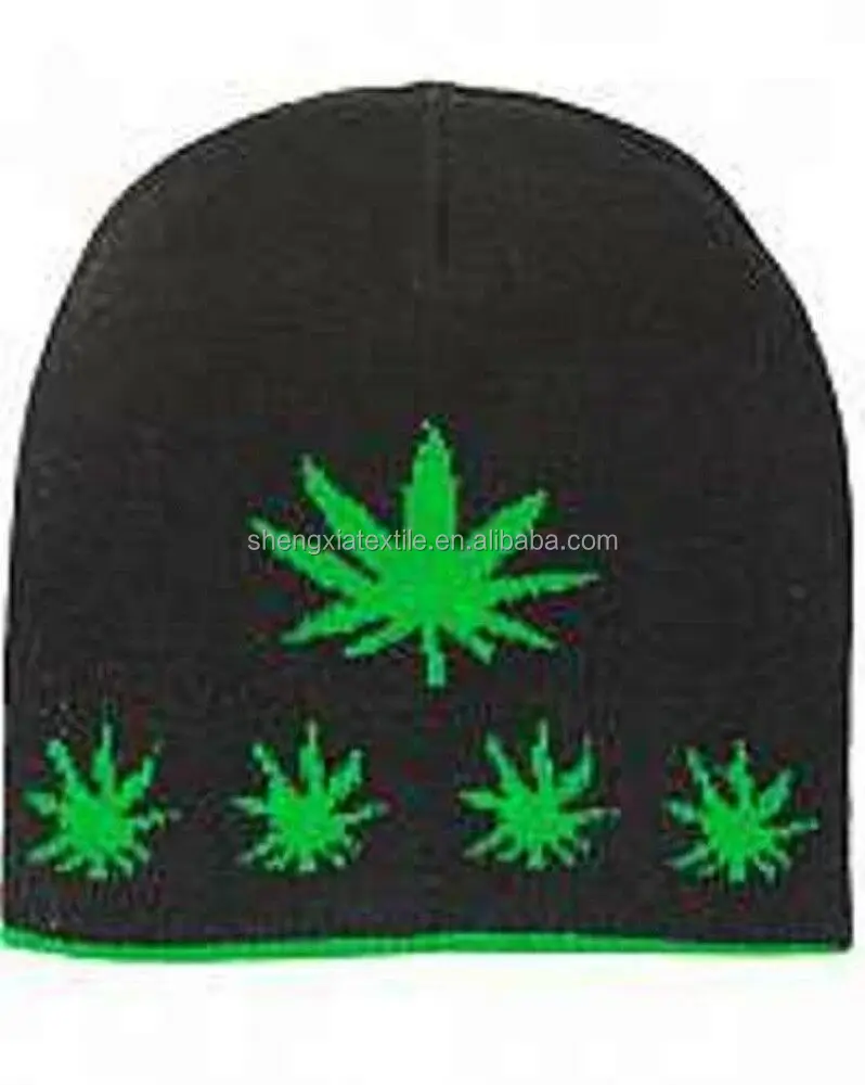 weed pot 420 leaf green rasta black beanie