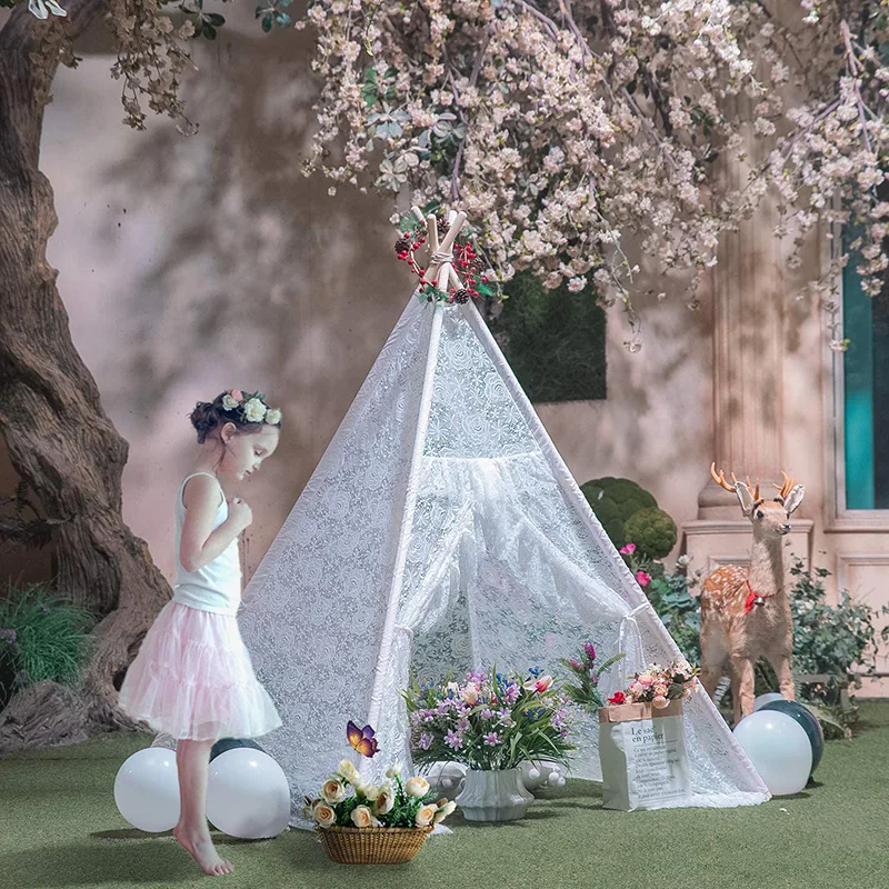 Крытый Открытый Бохо кружевной балдахин детская белая Прозрачная Кружевная Игровая палатка для девочек