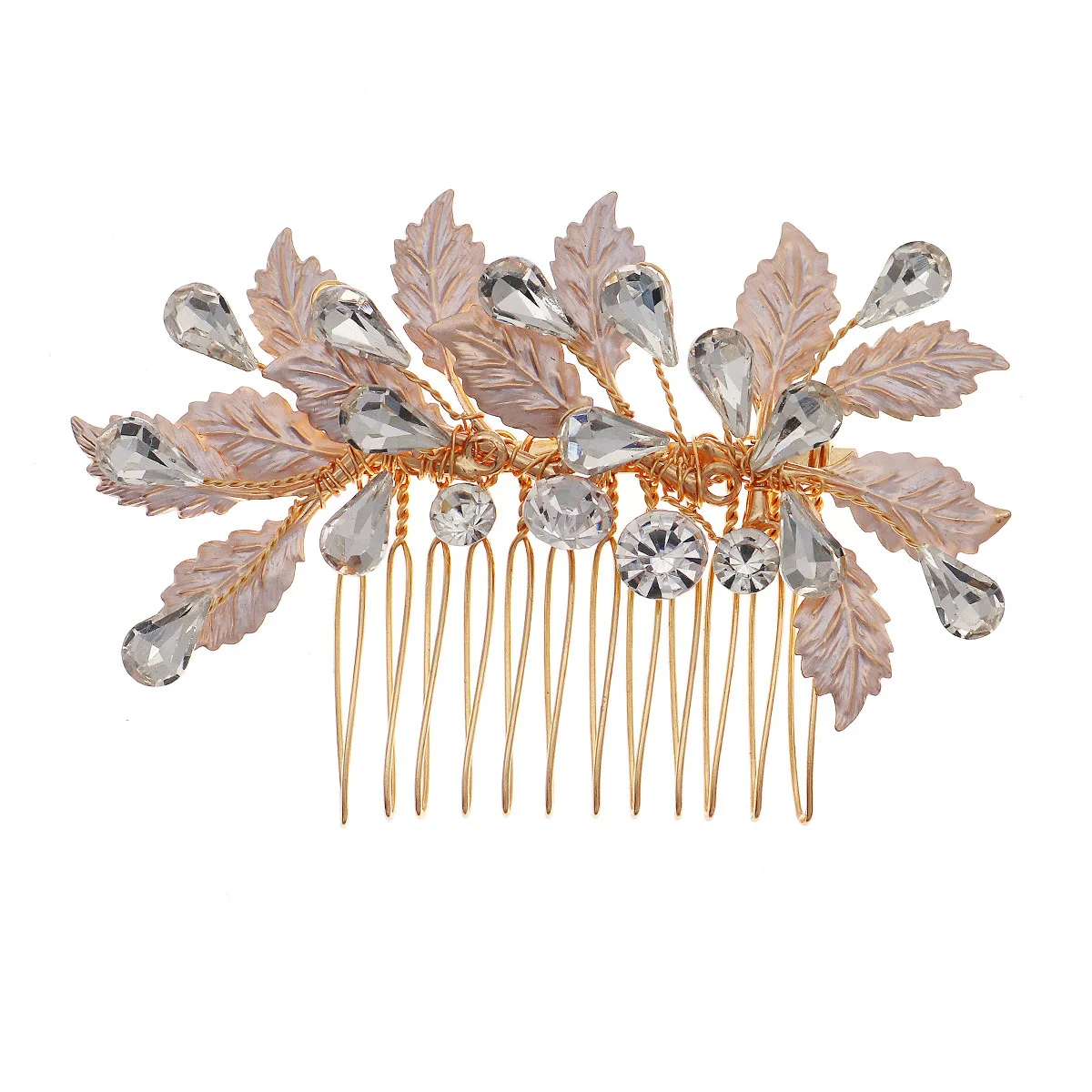 Hot fashion bridal headdress alloy leaves hair comb wedding hair accessories luxury show harvest handmade rhinestone insert comb