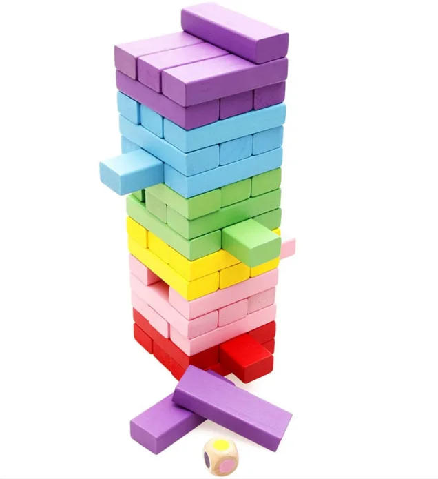 Wooden Board Games Colorful Mini Tumbling Tower for Kids - 48 Pieces
