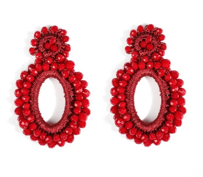 Wholesale New Bohemian Earrings Hoop Earrings Crystal Faceted Beads Handmade Long Earrings