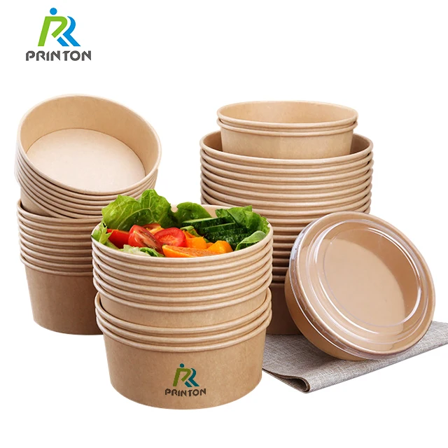 Custom disposable kraft paper boxes food storage containers packaging paper salad bowl