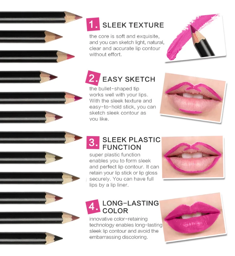 Wholesale lip liner pencils custom private label matte natural waterproof wooden lip liner High Pigment Matte Lipliner Pencil