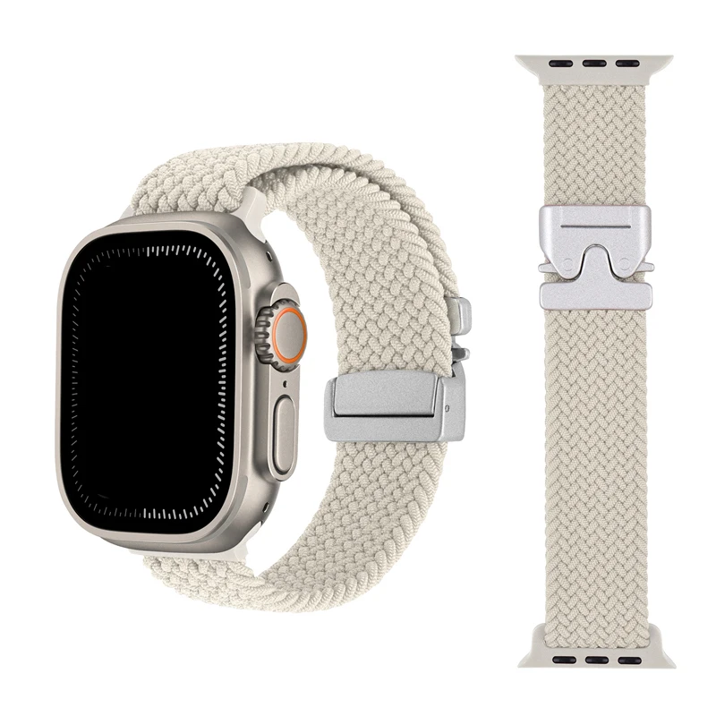 Parachute Buckle Breathable Elastic Ribbon Nylon Fabric Smart Watch Strap Band For Apple Watch Series 10 42mm 46mm