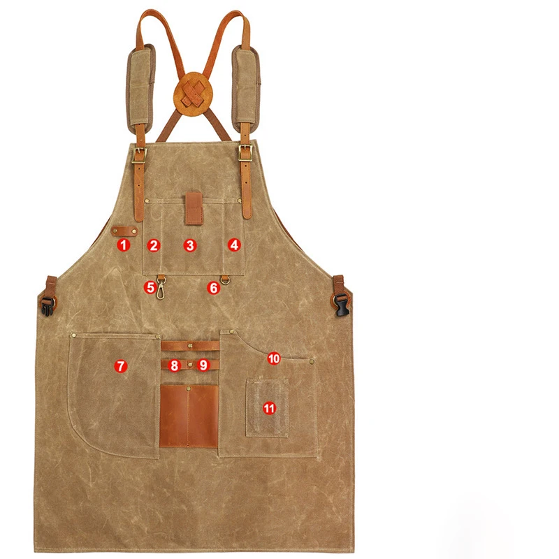 Customize Wax Canvas Chef Apron with Tool Pockets Heavy Duty  Canvas Shop Apron for Woodworkers Mechanics Blacksmiths Carpenters