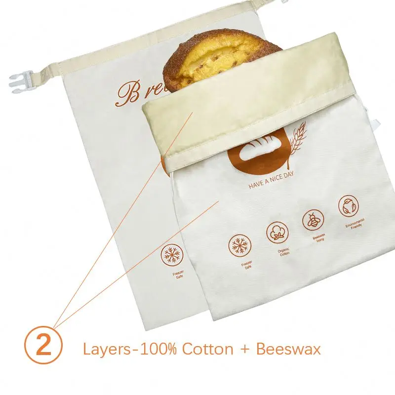 Factory Custom Reusable Linen Bread Bag Pure Cotton Beeswax Sourdough Bread Bags For Homemade Bread