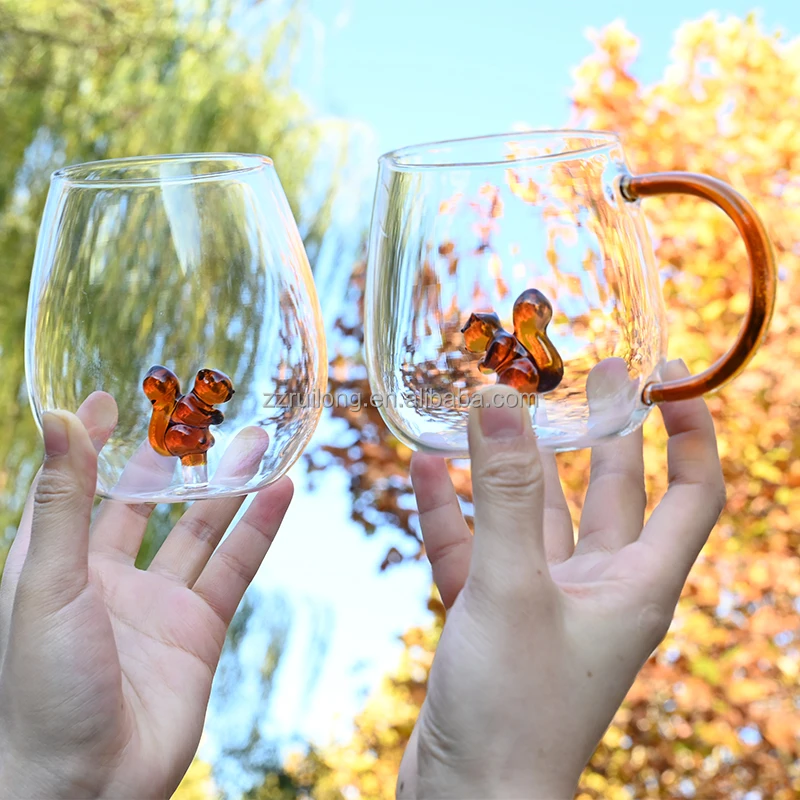 Wholesale Custom Vintage 3d Animal Inside Cute Cup Glass Mugs with Pets