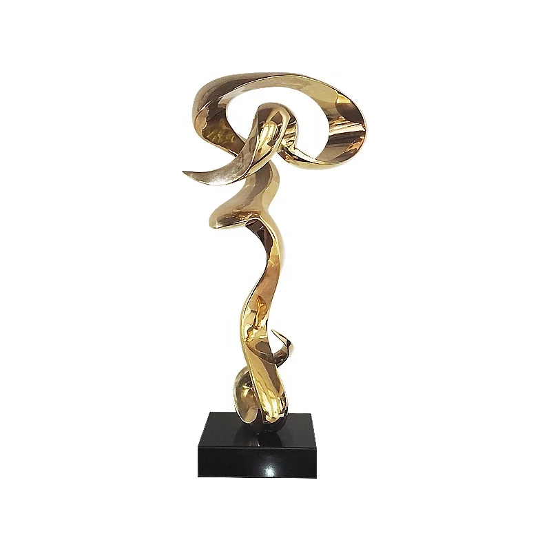 Mockup House Large Size Luxury Gold Twisty Vertical Abstract Metal Sculpture