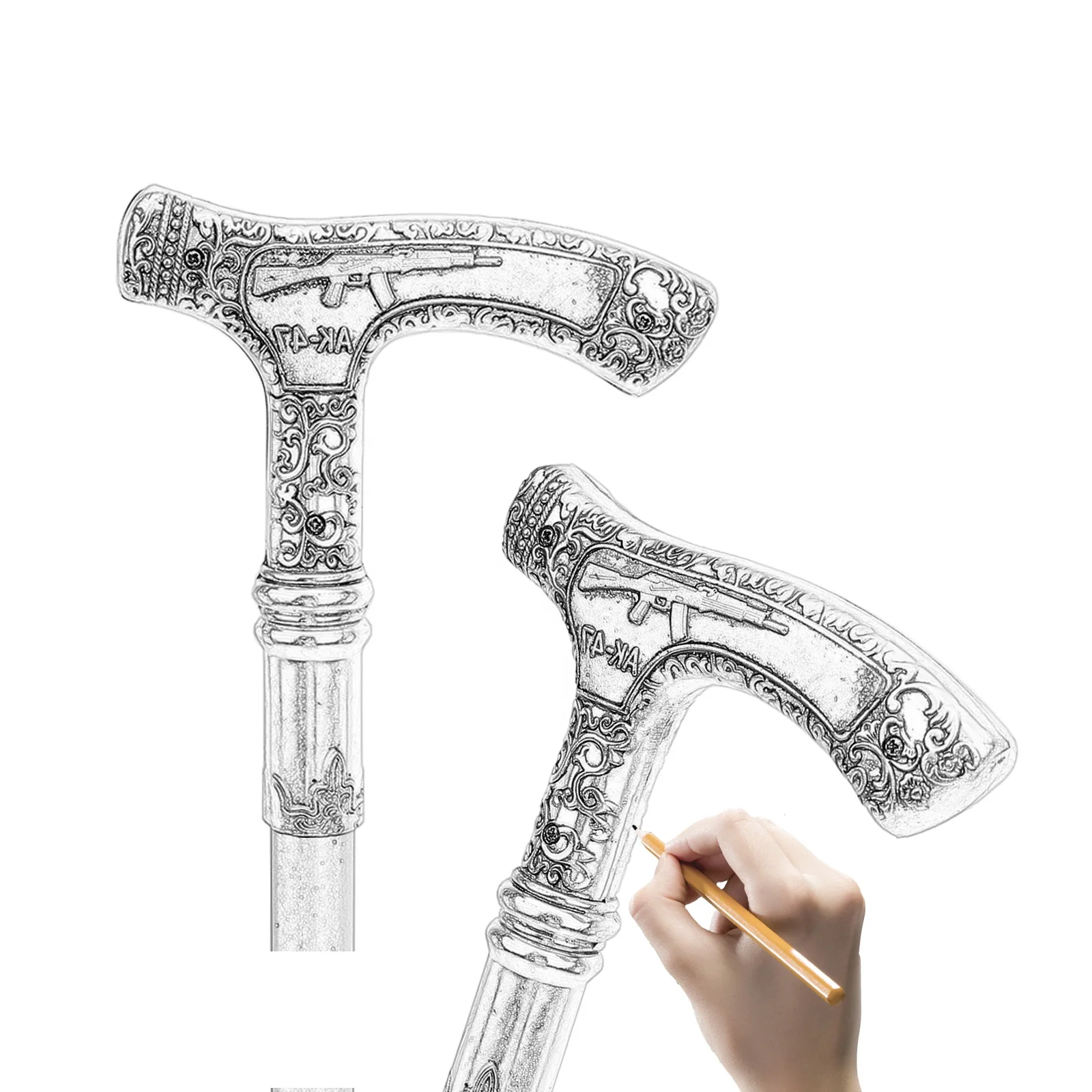 AK 47 Luxury Walking Stick with Hidden Plate Self Defense Fashion Cane Plate Cosplay Crosier Stick 90cm