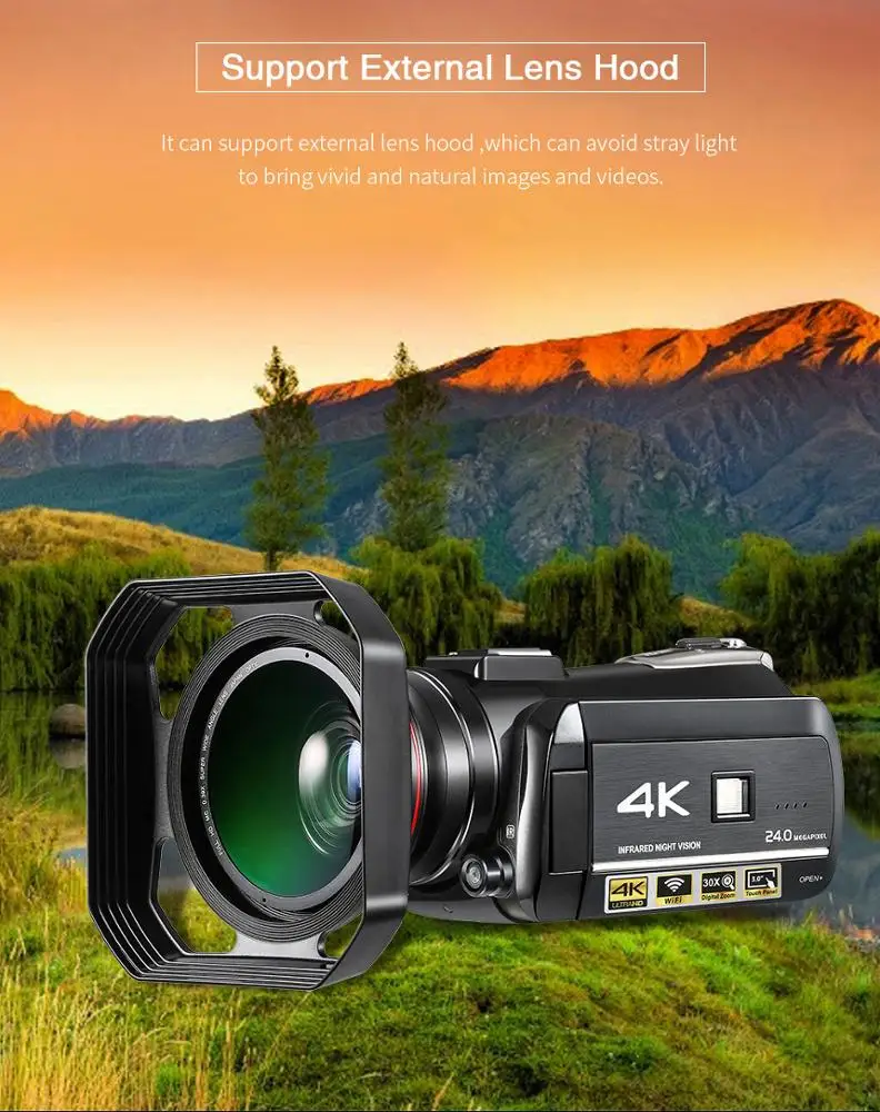 Winait 4K night vision digital video camera with 3.0' touch display mini DV