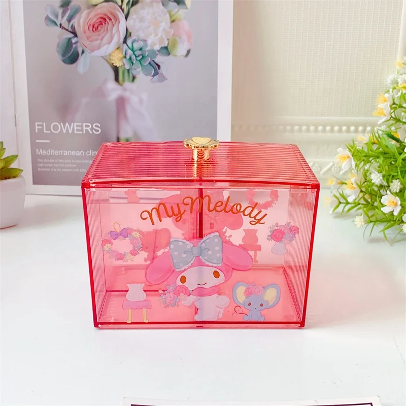 Wholesale lovely Kuromi makeup grid storage box acrylic cotton swab tube sundry finishing box stationery
