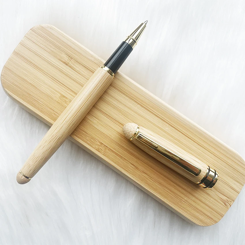Wooden Bamboo Pen Birthday Gift Set Luxury ECO Friendly Roller Signature Writing Pen with Bamboo Case