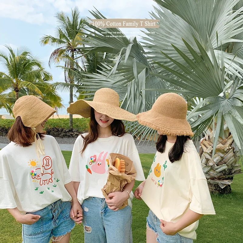 
6761/Summer new arrival parent child matching cartoon print 100% cotton wholesale t-shirt 