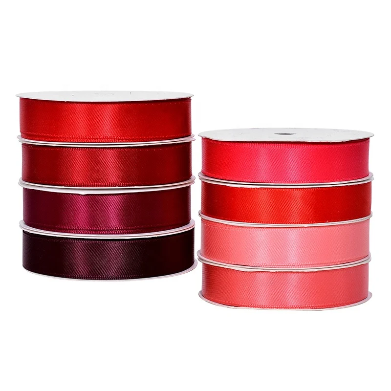 Yama ribbon factory price wholesale double faces 16MM wide red silk satin ribbon roll