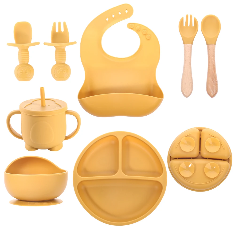 2024 Factory Cheap Price Baby Products Feeding Set Suction Bowl Plate With Spoon And Fork For Training Eating Set