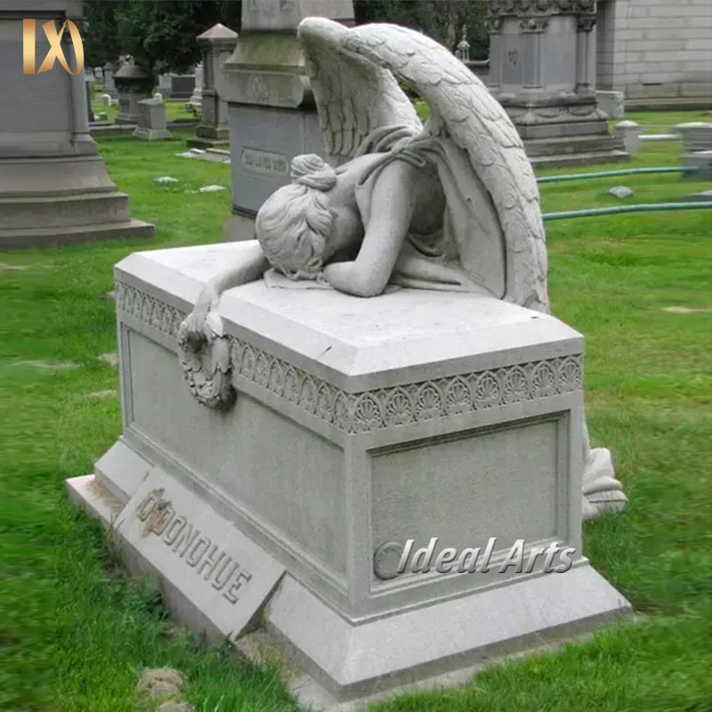 Customized White Granite Marble Weeping Angel Headstone Memorial Tombstone