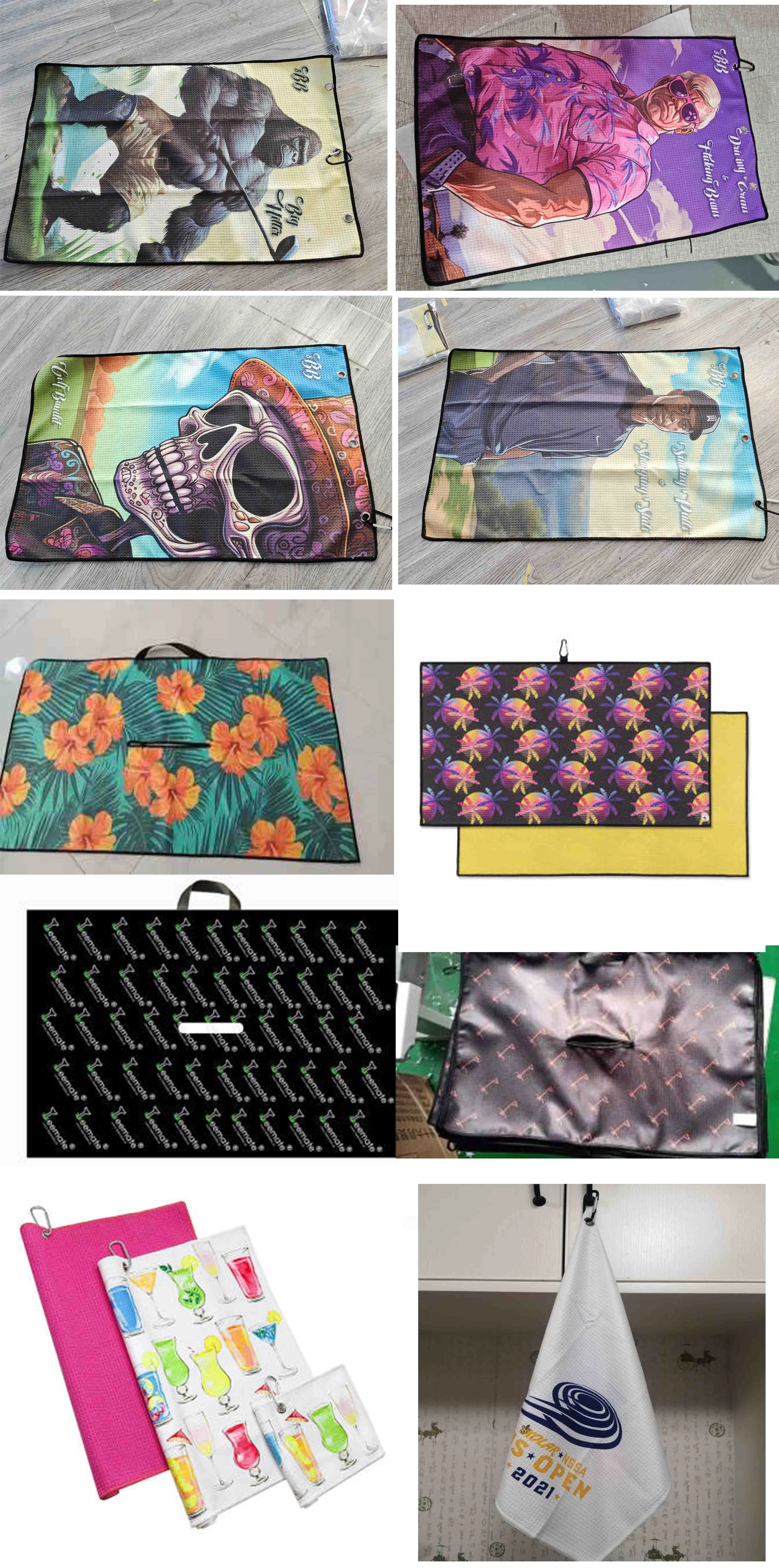 Custom logo golf club cleaner sublimated Microfiber Waffle golf towel custom logo with grommet and hook