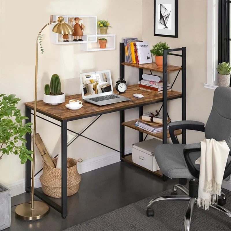 
Corner Computer Desk with Bookshelf Cheap Writing Study Wood Industrial Modern Home Office PC Desk 
