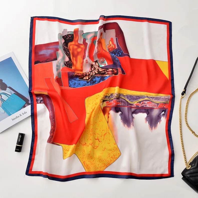 Hot Sale New Geometric Silk Scarf Female Spring Professional Simulation Silk Scarf for Lady (SC006C)