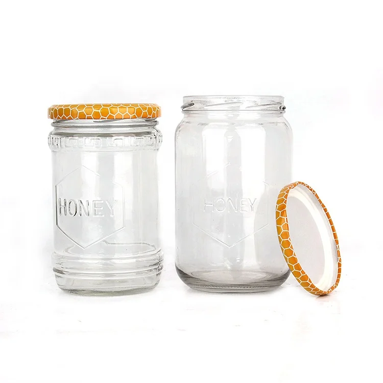 Stocked 100ml 300ml 700ml clear honey jam glass food bottles honey jar with metal lid