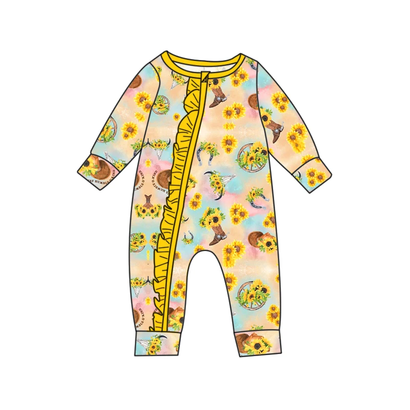 Fuyu COW Baby onesie with 2 way zipper 2023 baby clothes wholesale ruffle Western Southern Jumpsuit romper