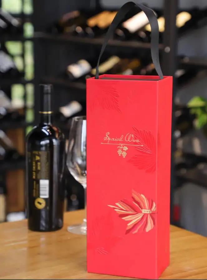 Custom Printed Paper Magnetic Single Wine Bottle Gift Packaging Box Folding Package