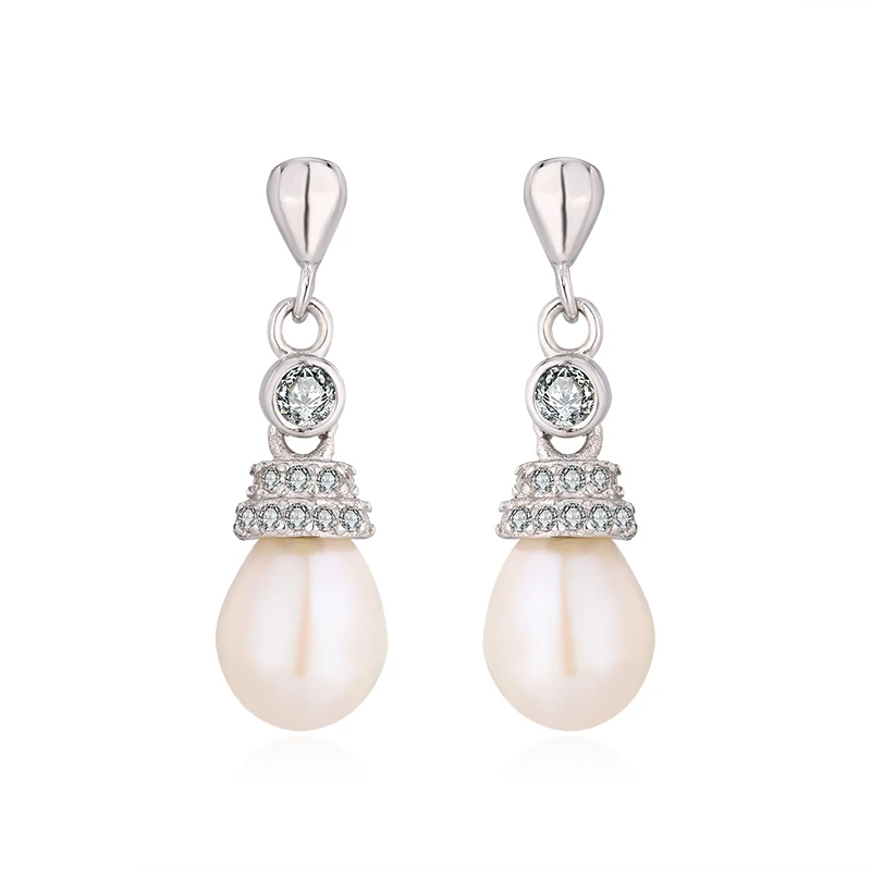 Natural Wedding Bridal Pearl Long Earrings Freshwater Drop Hanging Flat Hoop Bridesmaid Pearls Earrings For Women