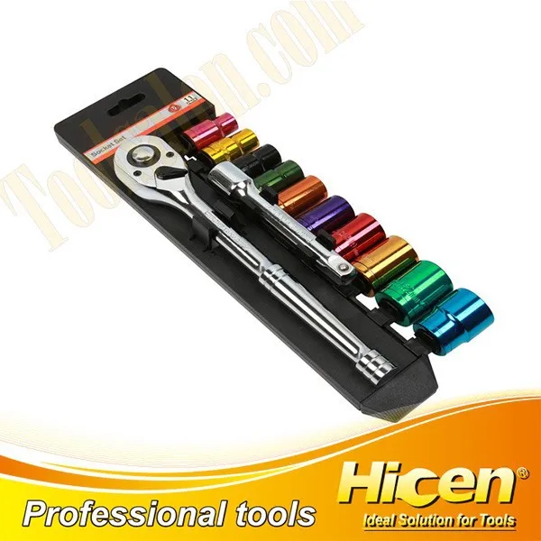 12pcs Germany Quality 1/4'DR. Color Sockets Set With Ratchet Wrench and Extension Bar