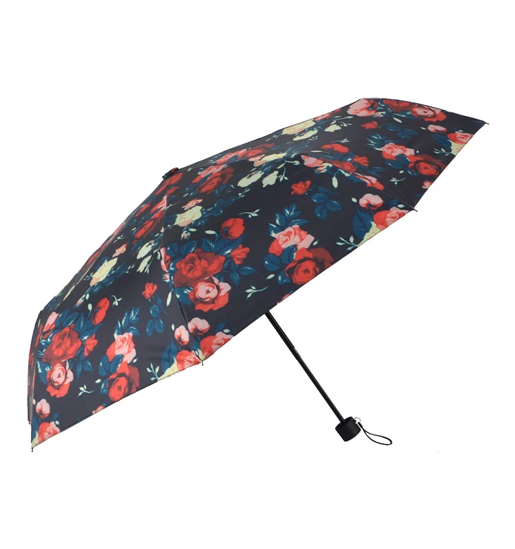Wholesale Large Quantity Fresh and Cute Sunscreen Umbrella Triple Fold Black Glue  8-Bone Dual Use Umbrella