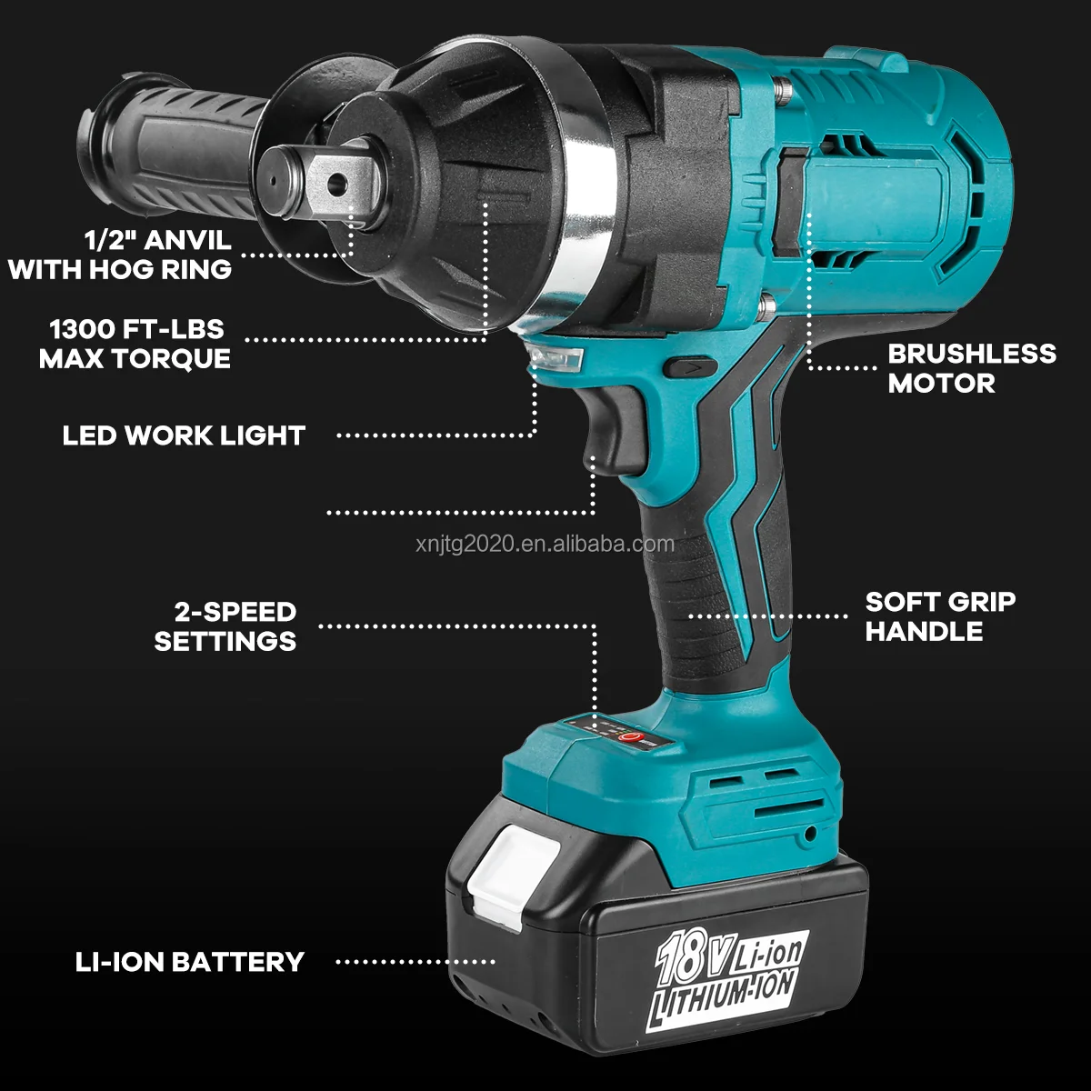 1600NM Electric Impact Gun 20V Powerful Bruseless Motor With Max Torque Cordless Impact Wrench For Tires Power Wrench
