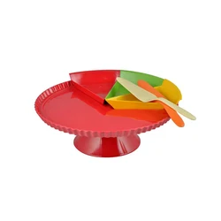 Красная Экологически чистая меламиновая круглая обеденная тарелка, набор для свадебного торта, подставка, инструменты