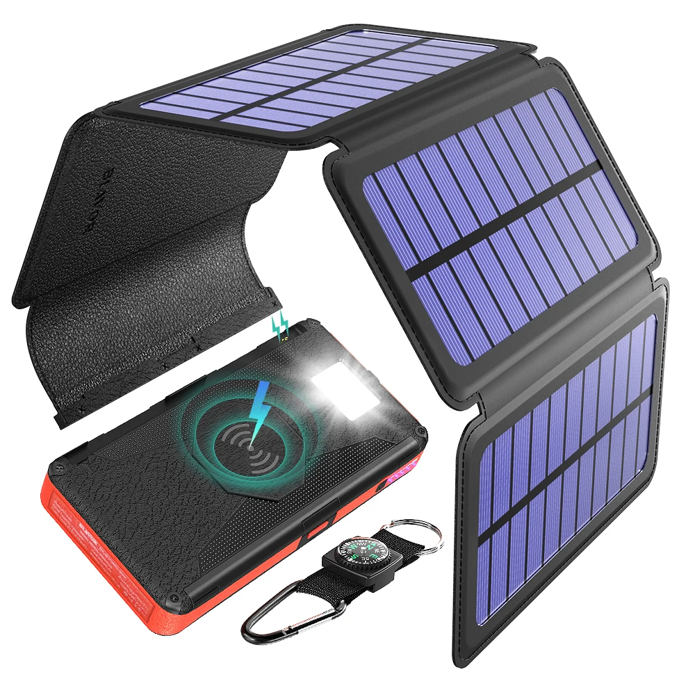 portable solar generator rugged case 16000mAh QI Wireless charger Solar power bank for hiking backpacker