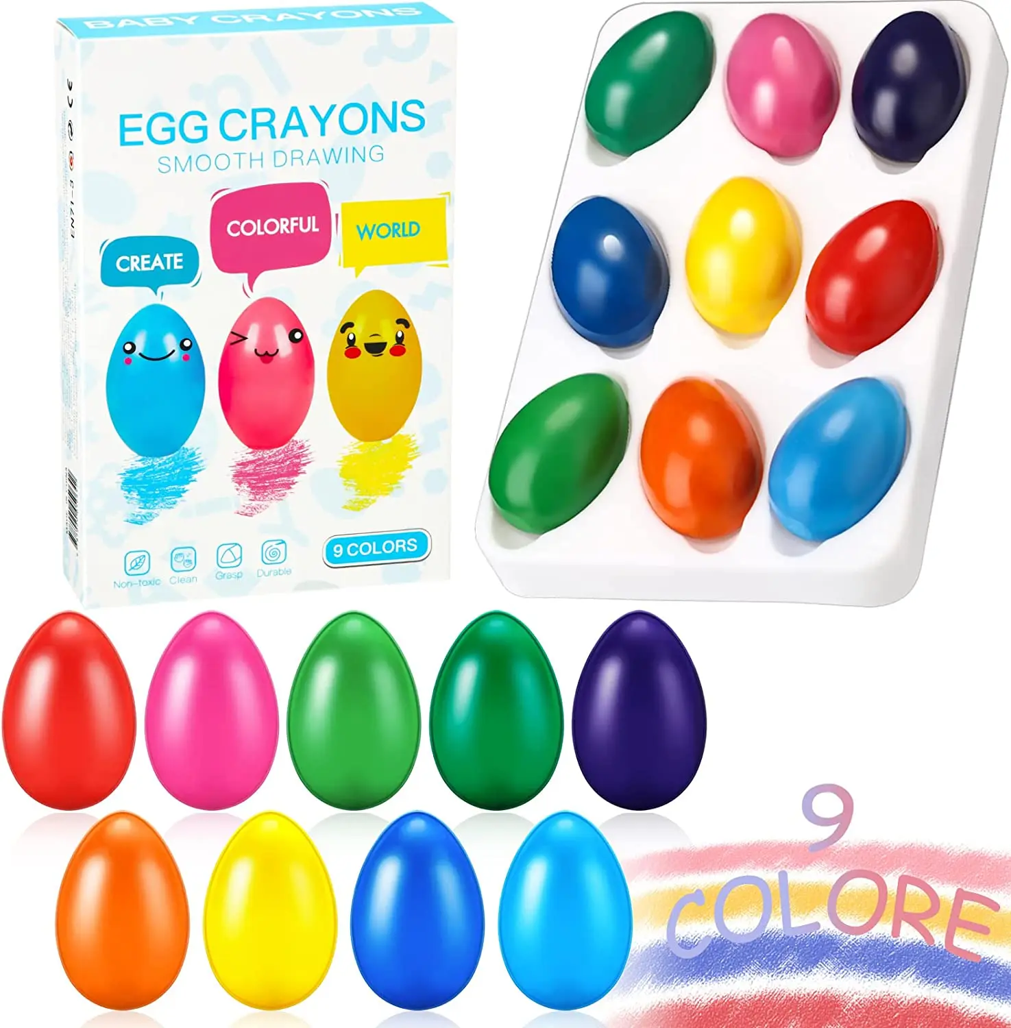 9 Colors Toddler Crayons Egg Crayons Washable Crayons for Kids Ages 1-3