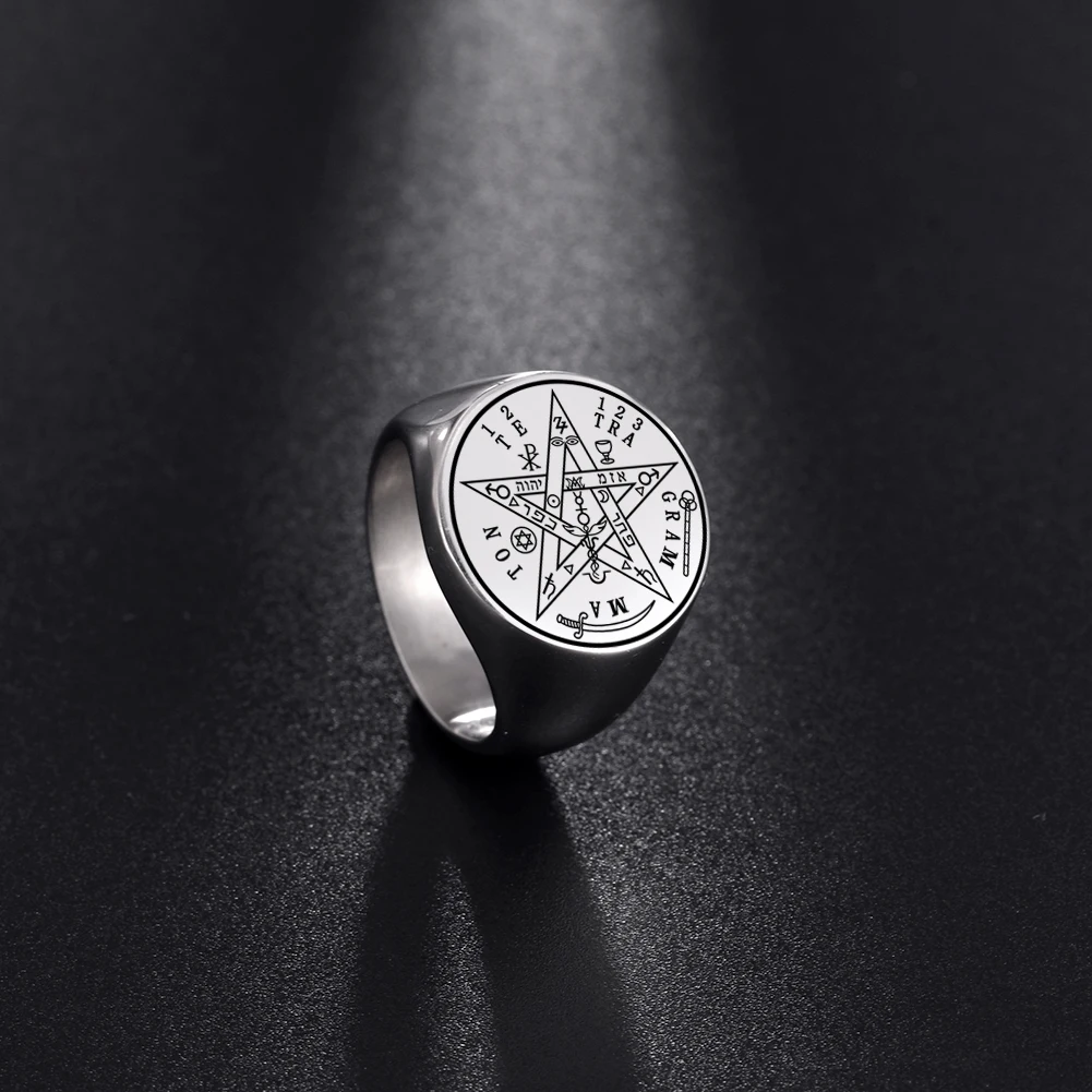 Vintage Tetragrammaton Viking Rings Wahyeh Magical Blessed Pentagram of Solomon Amulet Stainless Steel Punk Ring
