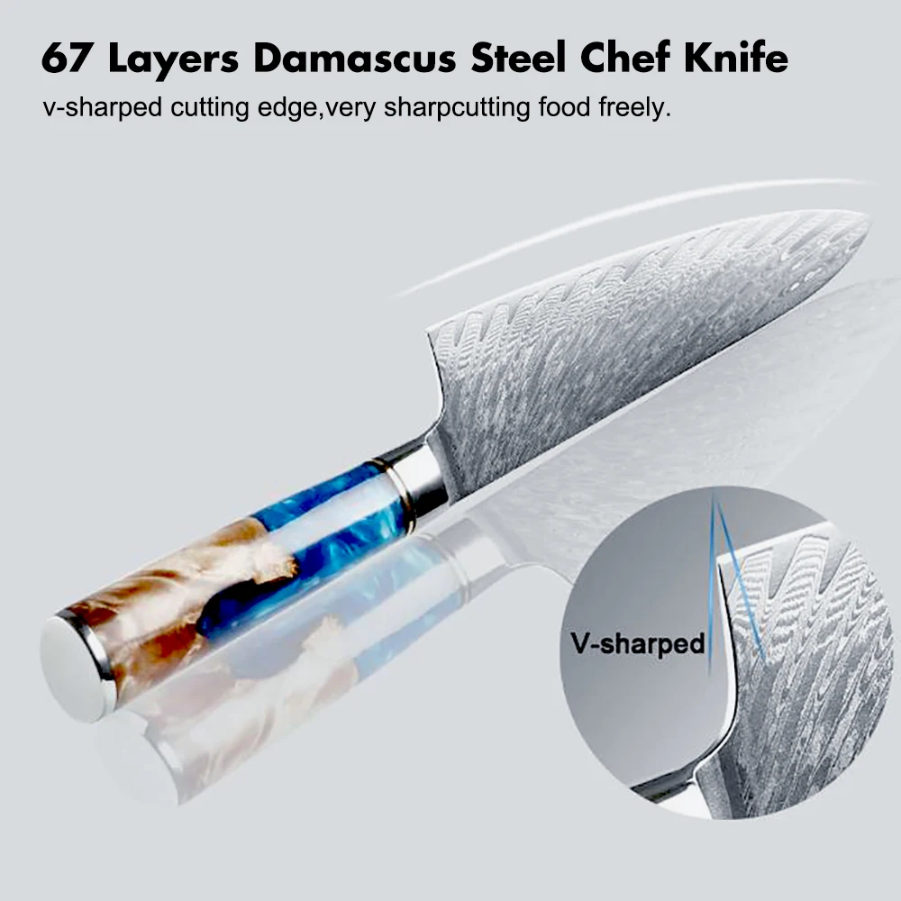 Free Shipping Japanese Vg10 67 layers Damascus Steel Chef Knife Set Damascus Kitchen Knives Set With Wood Resin Handle