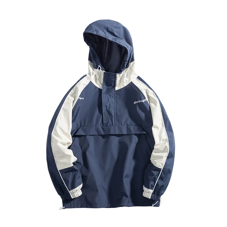 Hot Custom Printed Nylon Waterproof Fall Coat Half Zip Colorblock Windbreaker Jacket