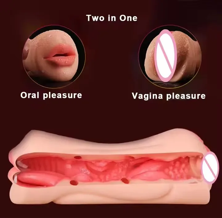 Realistic vaginal male masturbator oral airplane cup pock intimate product deep throat double hole male sex toy