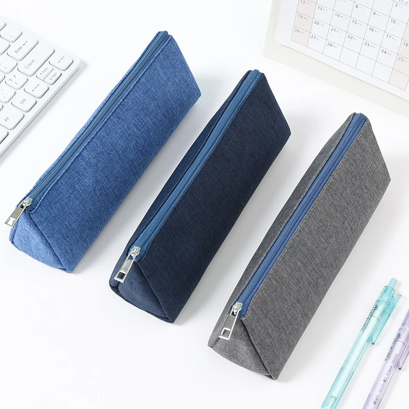 2024 High Quality Custom Logo Triangle Solid Multi Color Student Stationery cationic dyeable polyester pen Pencil pouch Bag case