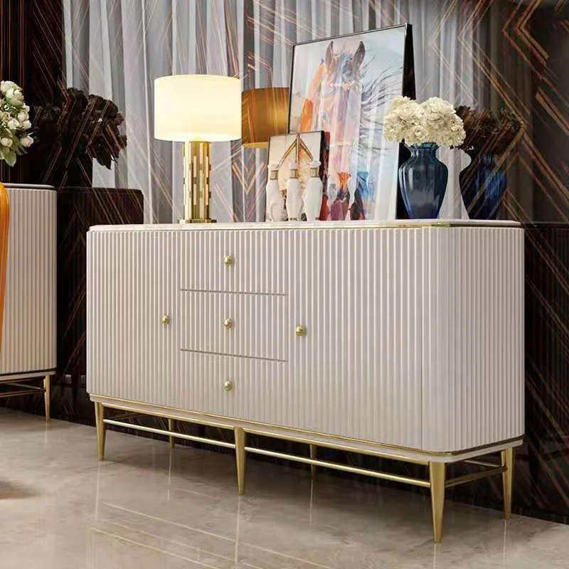 Living Room Elegant marble top metal solid wood Sideboard buffet modern luxury storage kitchen cabinet for dining room furniture