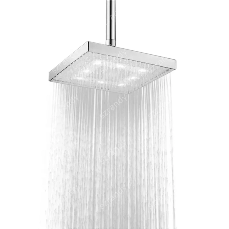 8Inch Bathroom Red Square LED Shower Head Fixed Wall Mount Shower Head(ABS material)