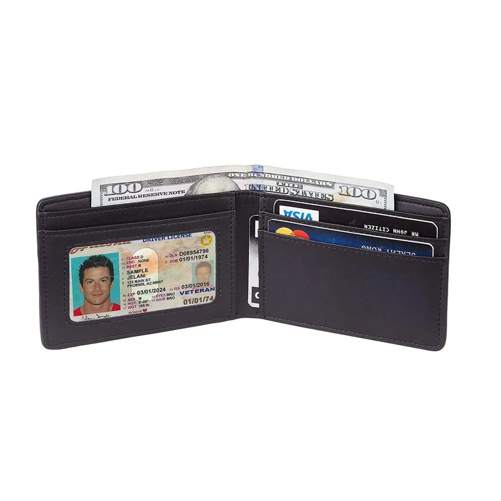  Мужской кожаный бумажник тонкий кошелек с передним карманом RFID блокировкой из искусственной