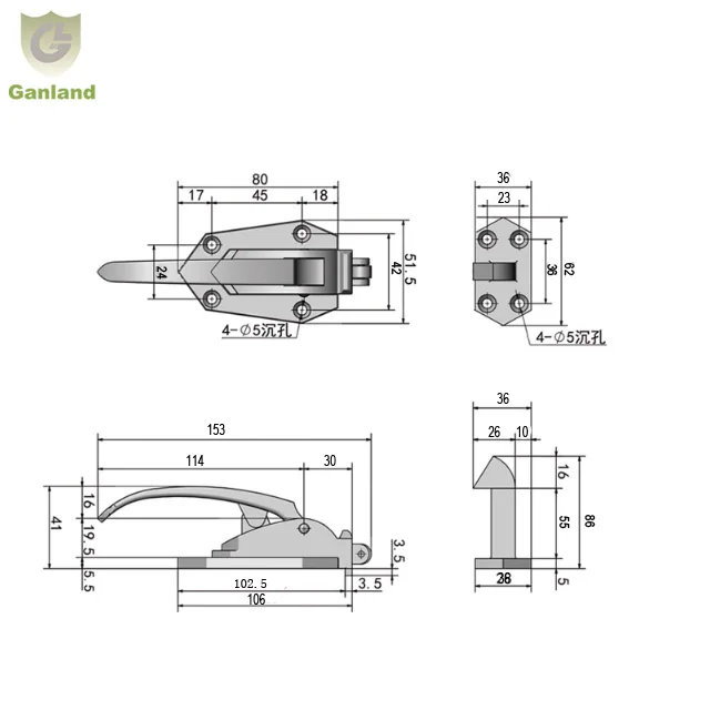 GL-18212-1 Walk In Cooler Door Latch with Strike Hook
