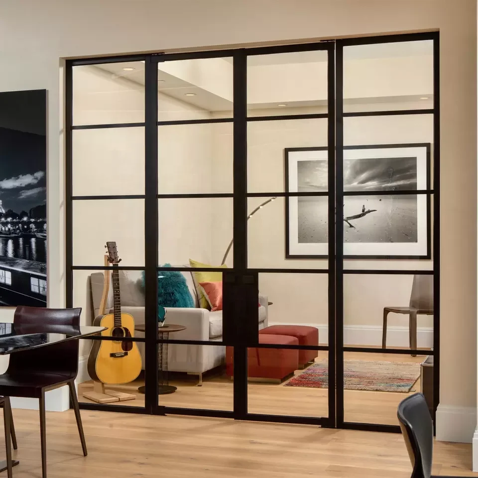 French door modern steel partition wall swing door with door hardware