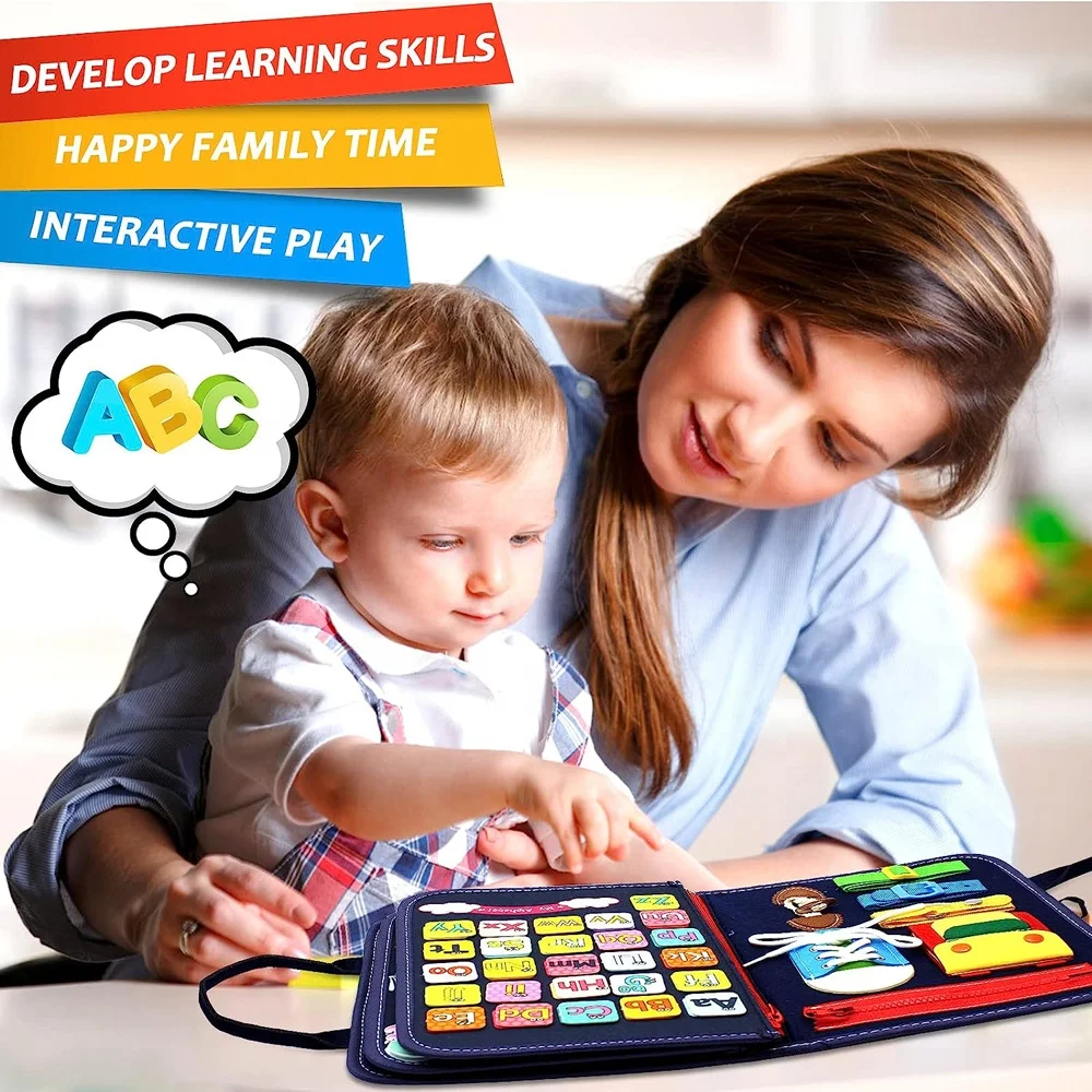 Educational busy board book kids sensory Montessori travel toy activity board toddler felt busy board for basic skills learning