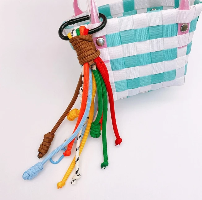 South Korea rainbow color woven rope keychain pendant creative niche bag hanging ornaments