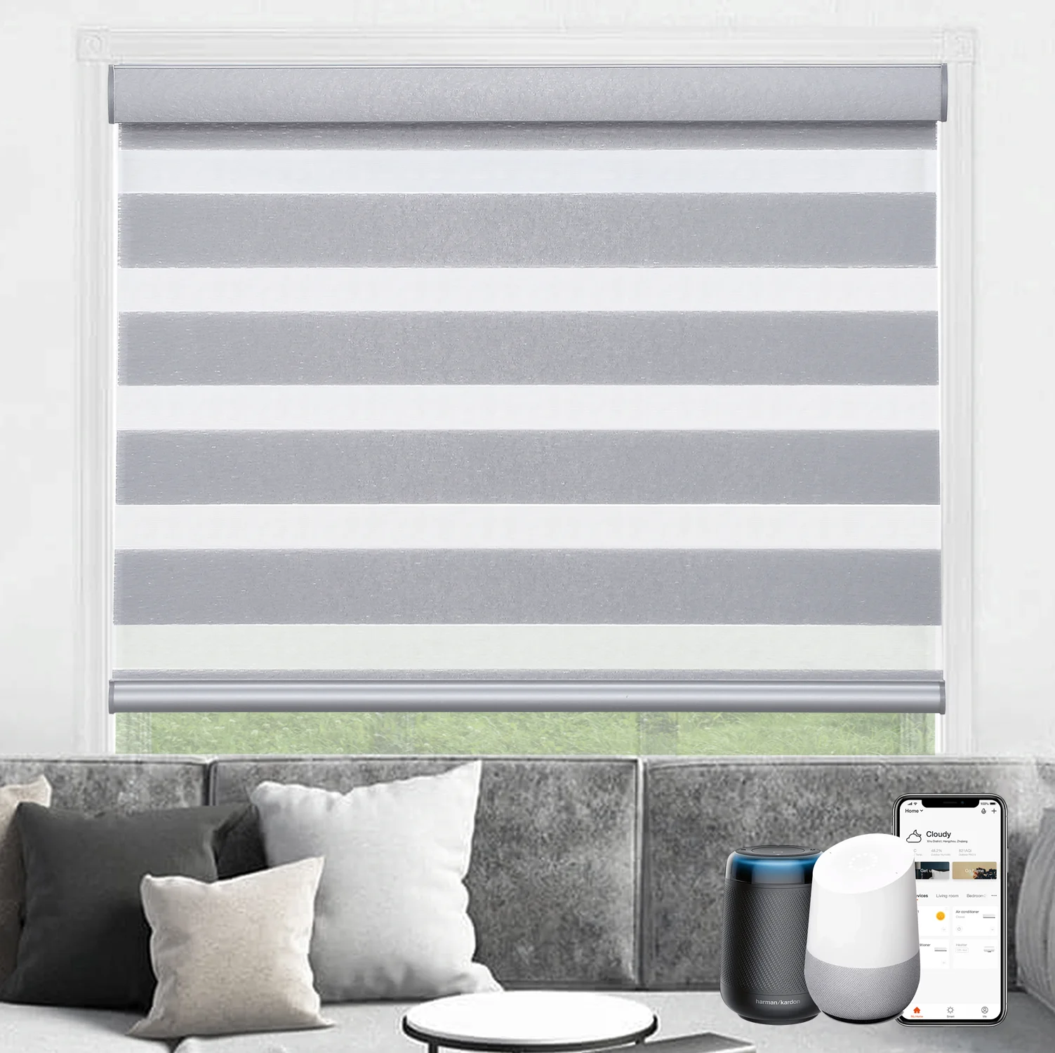Automatic Roller Blinds High-end Intelligent Electric Zebra Blinds Customized App with Alexa Remote Control Window Blinds