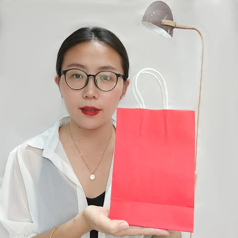 No MOQ Twisted Flat Handle Natural Color Custom Printed Purple Pink Paper Gift Bags With Handles for Mall